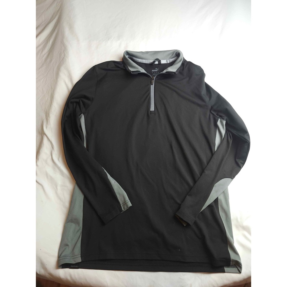 Puma Golf Mens Medium Black Grey‎ 1/4 Zip Pullover Long Sleeve Performance Shirt